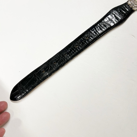 Fossil Womens Vintage Black Leather Croc Embossed Silver Conch Belt Size S - Picture 3 of 13